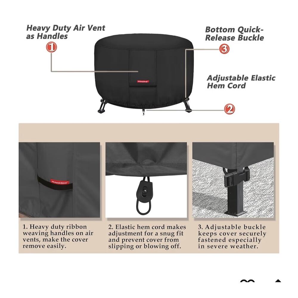 New open box Porch Shield Fire Pit Cover - Waterproof 600D Heavy Duty Fade - Picture 7 of 9